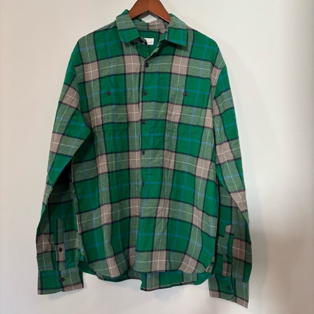 NWT True Craft Green and Gray Plaid Button Down Shirt size L